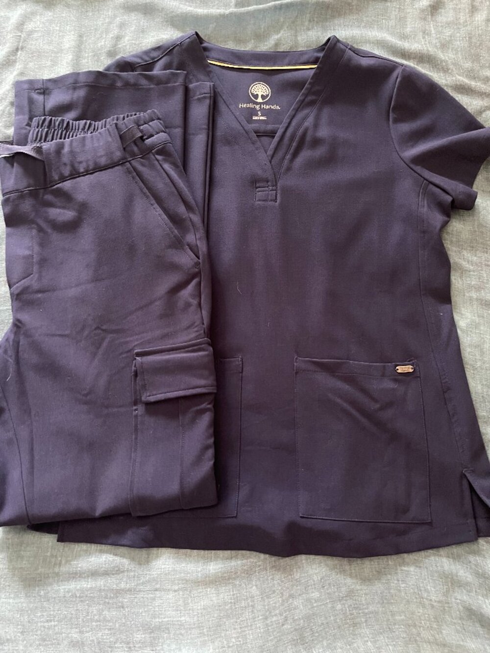 Healing Hands Purple Label Scrubs Set Juliet Top with Blair Pants Small Navy